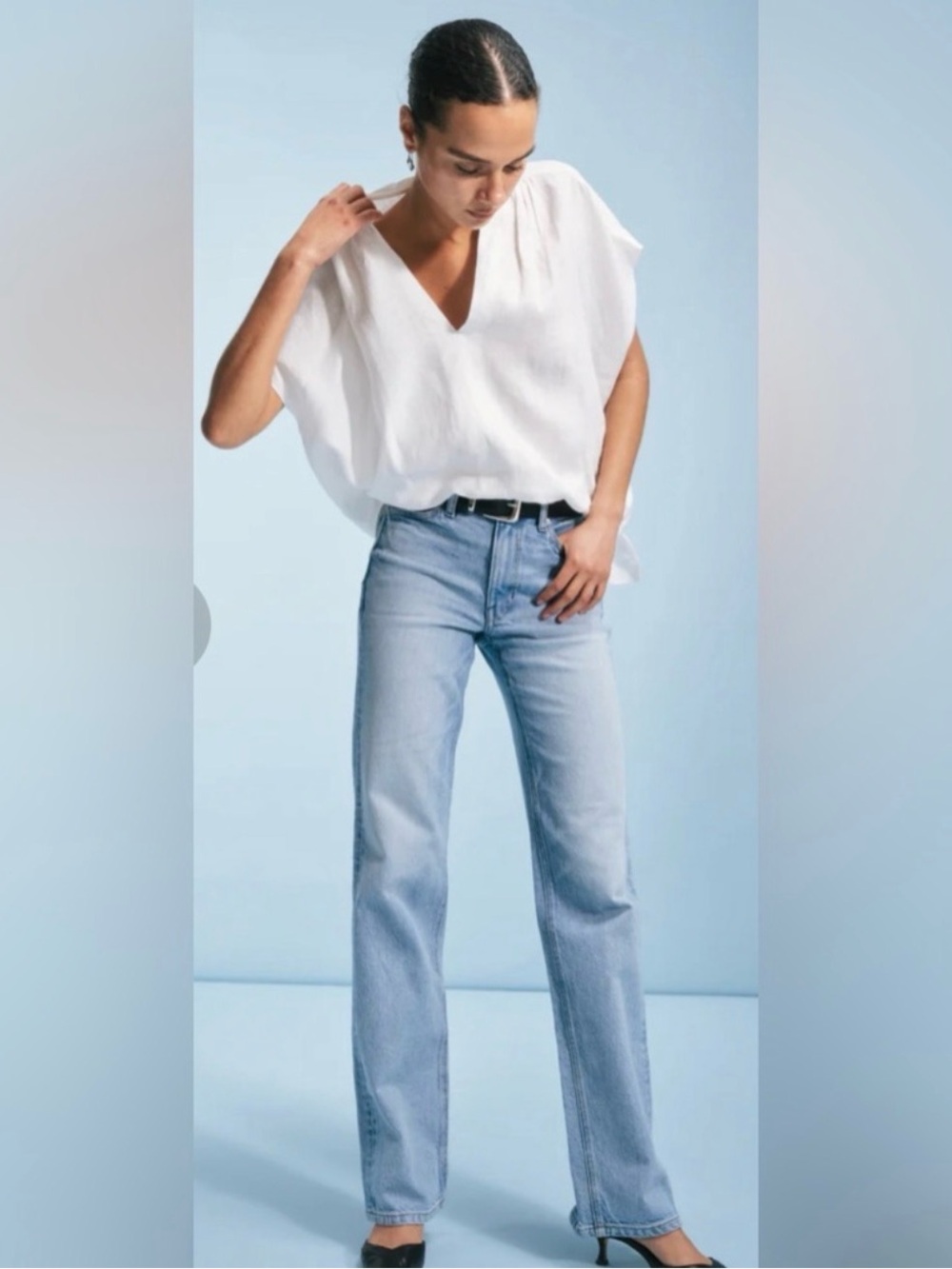 AYR • White Boxy Dolman Sleeve Blouse top shirt - linen - medium - Picture 2 of 8